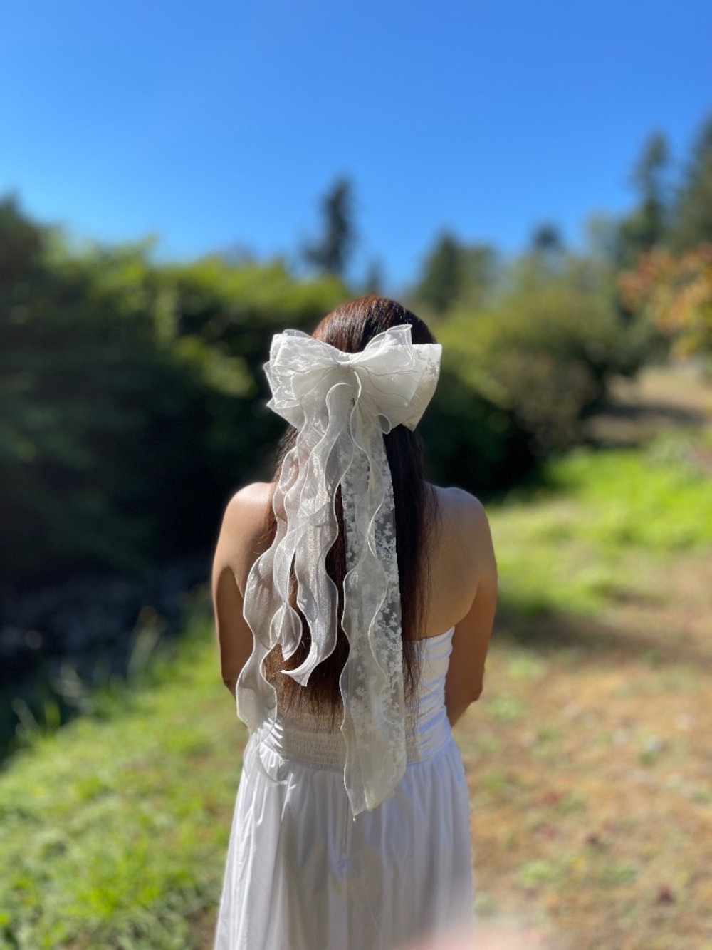 Lace Bridal Veil with Removable Organza Bow tulle embroidered Wedding Accessory - Picture 3 of 11